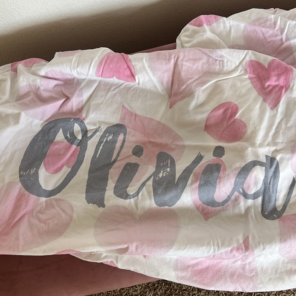 COPY - Caden Lane personalized Olivia pink hearts crib sheets. Set of 2!